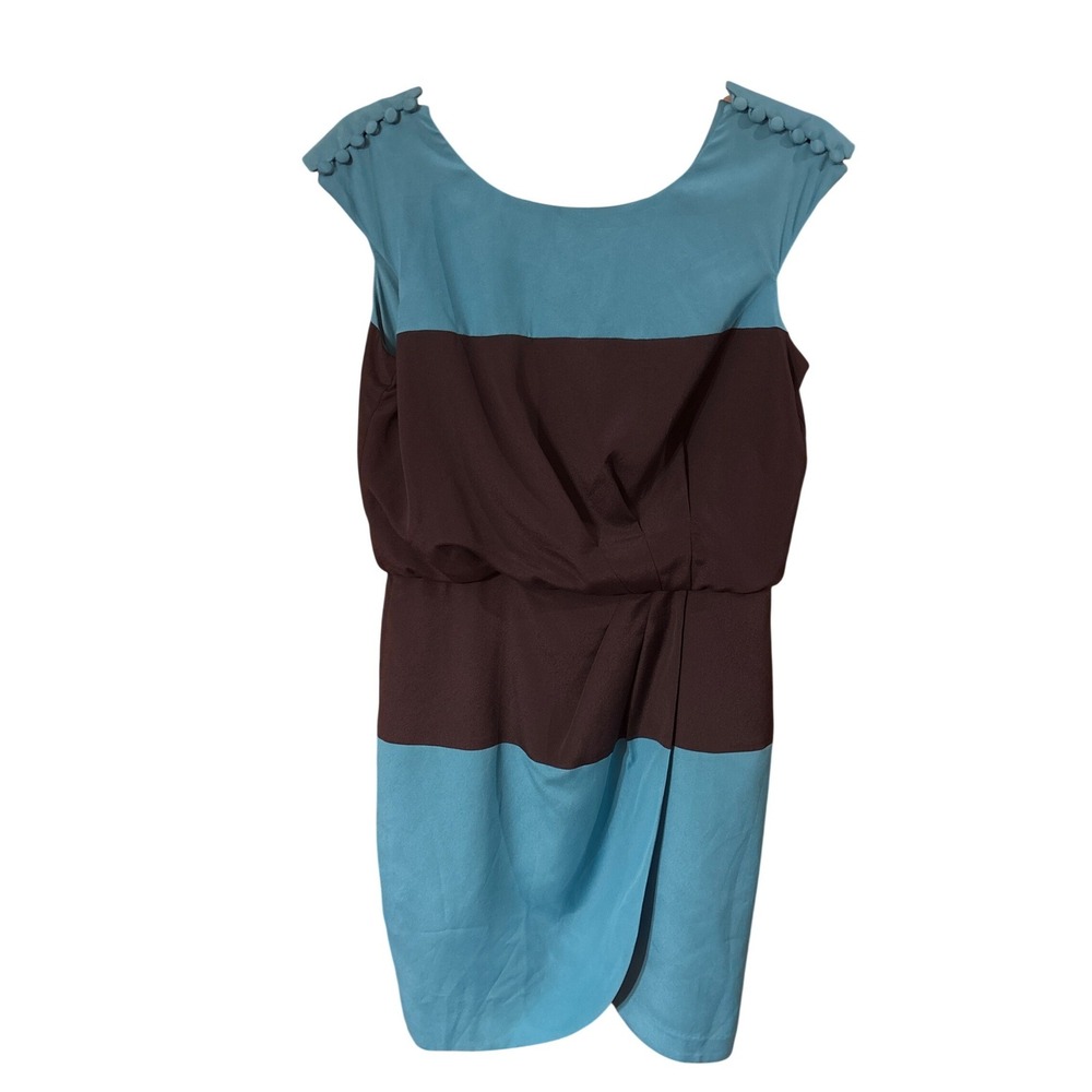 Jessica Simpson Colorblock Sheath Dress Teal Blue Navy Pleated Waist Size 4‎